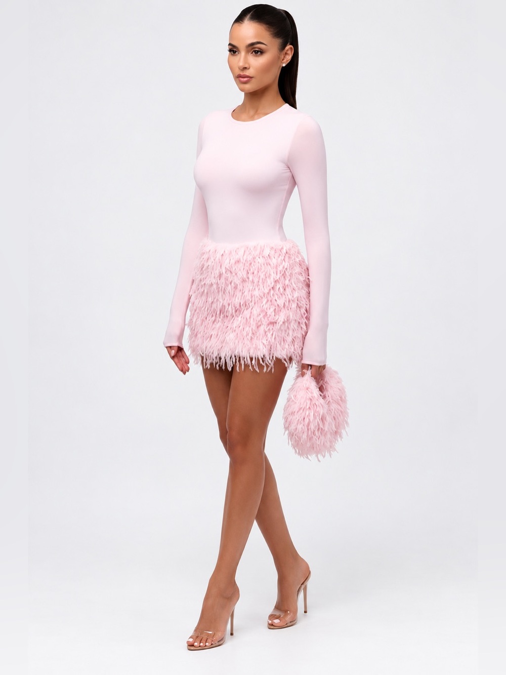 Naked Wardrobe Faux Feather Miniskirt Pink